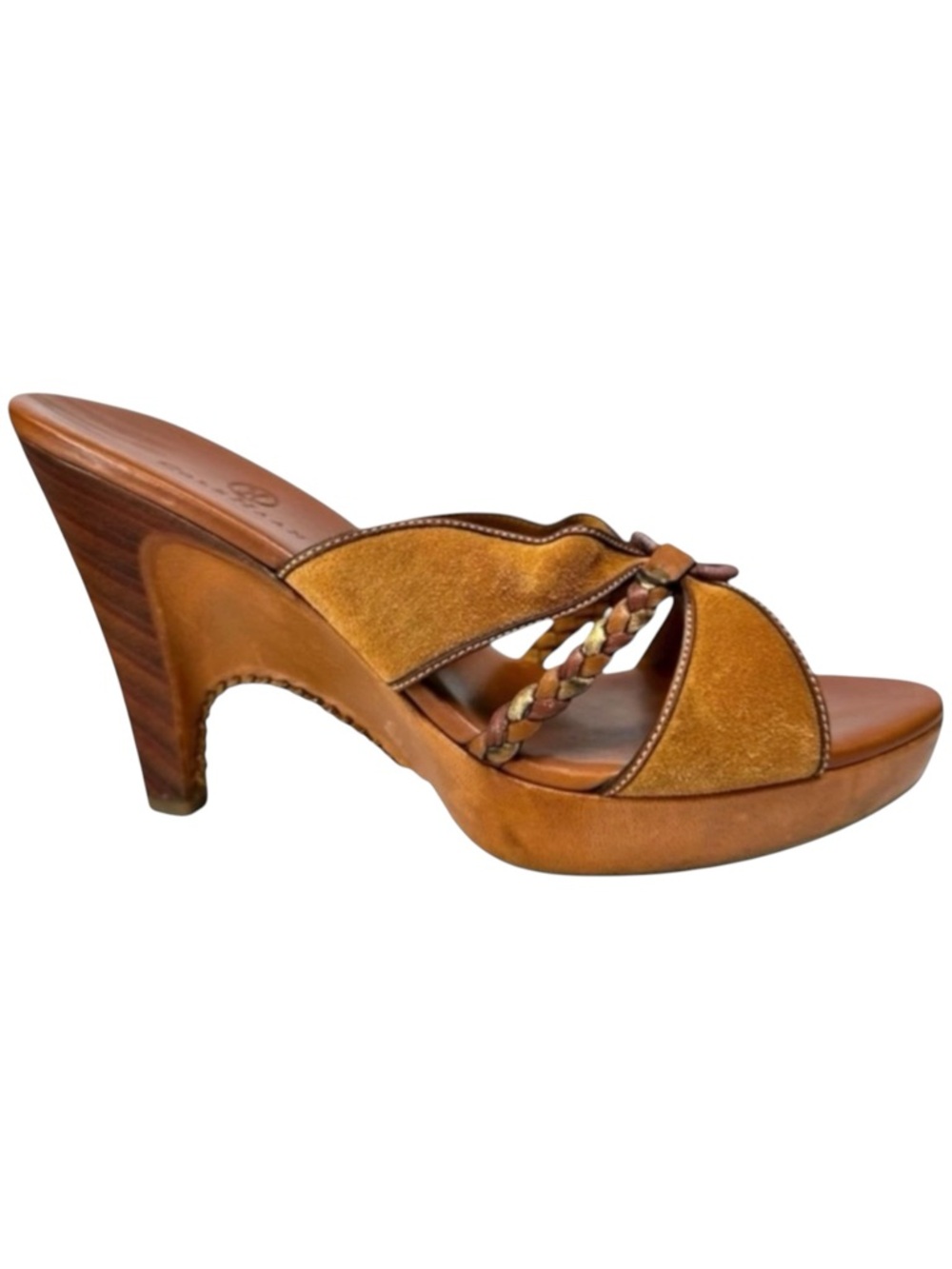 Cole Haan Kenna Slides Braided Leather Platform Sandals Size 8 Coastal Resort